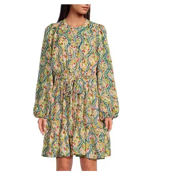 Rachel Parcell Dresses & Skirts - Rachel Parcell Floral Print Crew Neck Long Puffed Sleeve Blouson Dress Medium